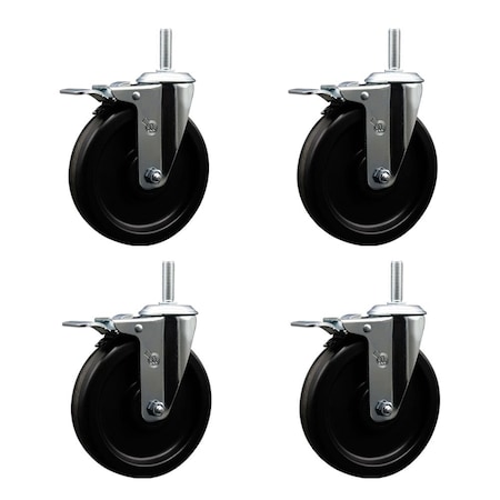 Service Caster 6 Inch Phenolic Swivel 58 Inch Threaded Stem Caster Set with Total Lock Brake SCC-TSTTL20S615-PHS-58212-4